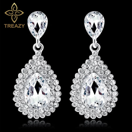 TREAZY Fashion Crystal Waterdrop Wedding Earrings for Women Silver Color Bridal Drop Earrings Bridesmaid Wedding Jewelry Gifts