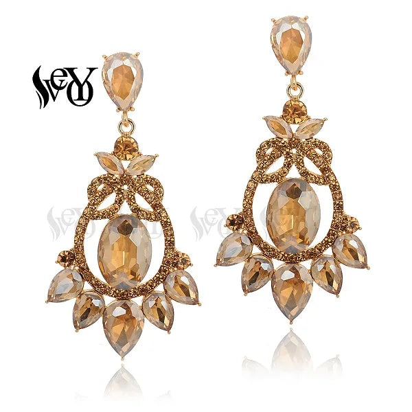 VEYO Elegant Luxury Crystal Drop Earrings for Women Round AAA Rhinestone Drop Earrings Fashion Jewelry New Arrival