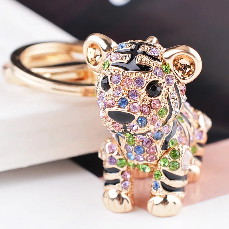 EASYA Creative Colorful Lovely Tiger Key Chains Gem Studded Luxury Pendant Key Holder Small Gifts for Friends Factory Wholesale