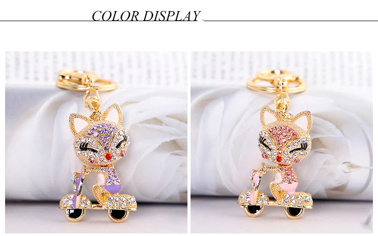 EASYA Cute Rhinestone Fox Keychain Llavero Car Key Ring Lovely Crystal Animal Key Chain Women Bag Accessories Pendant Charm