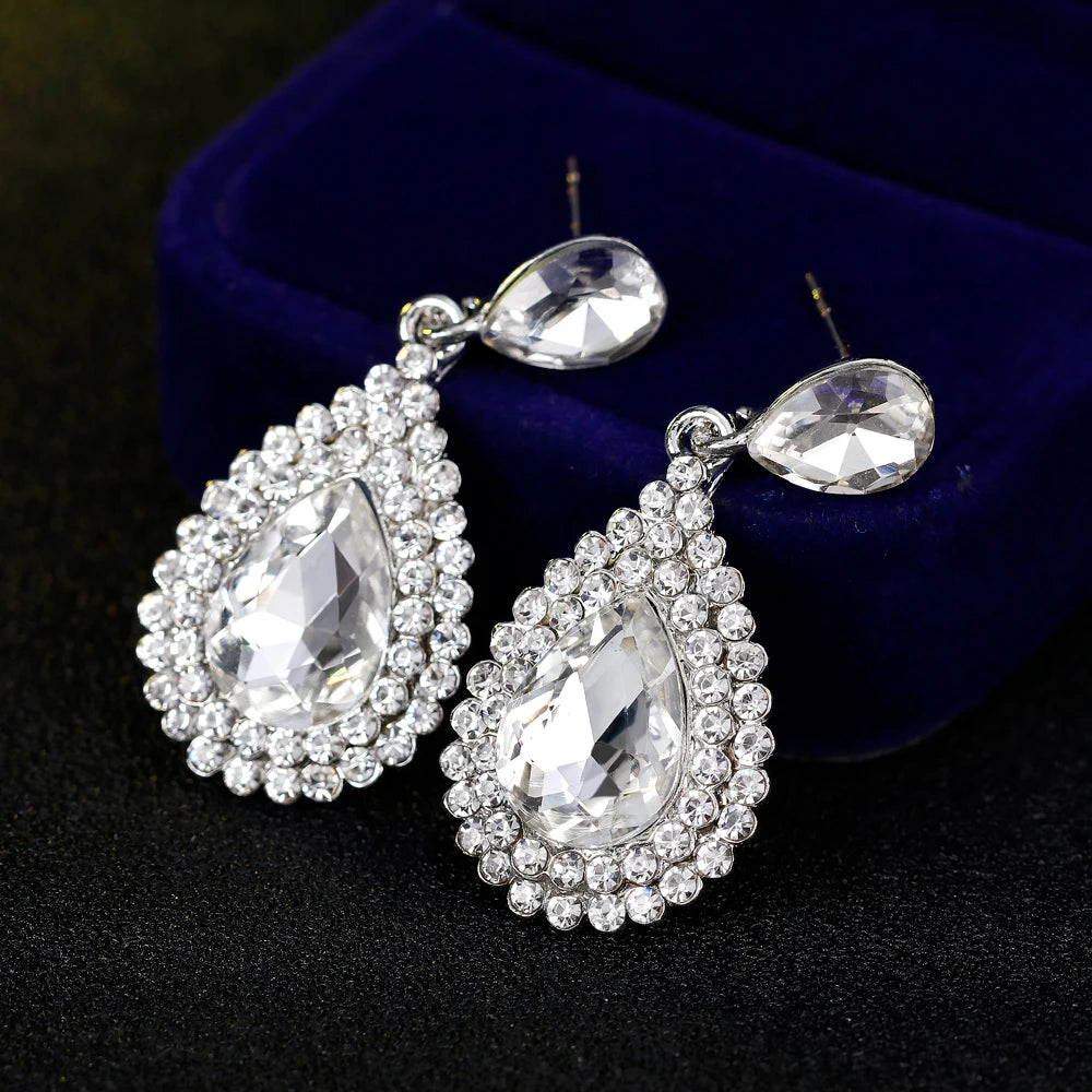 TREAZY Fashion Crystal Waterdrop Wedding Earrings for Women Silver Color Bridal Drop Earrings Bridesmaid Wedding Jewelry Gifts