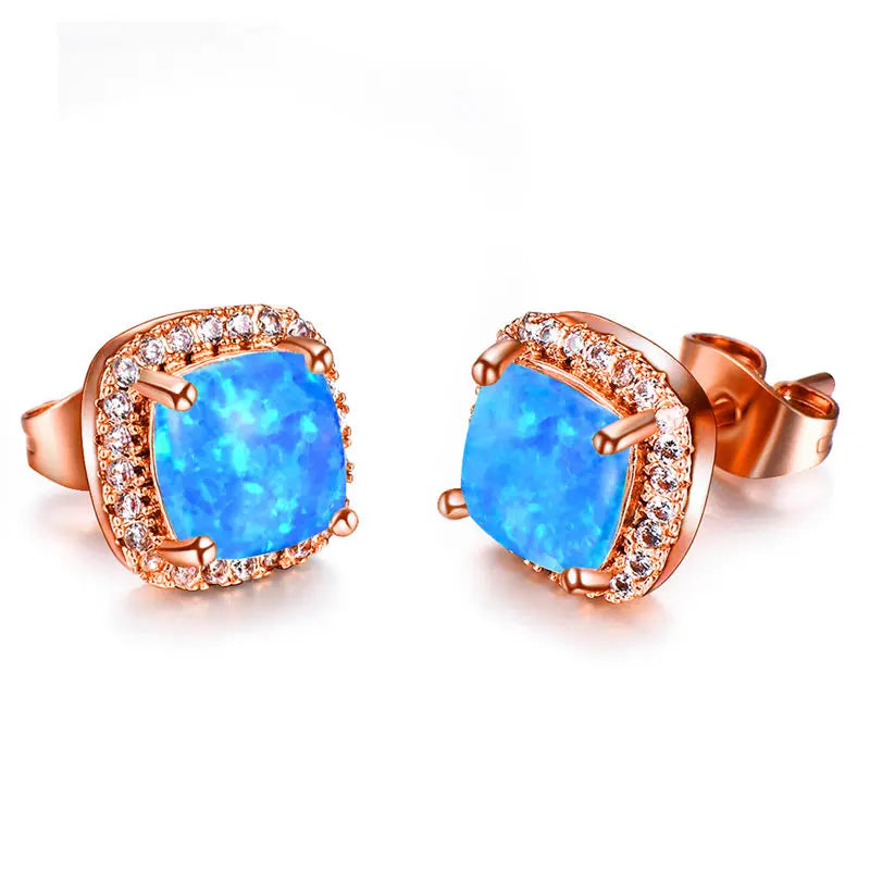 Luxury Female Crystal Zircon Stone Earrings Fashion Silver Color Yellow Double Stud Earrings For Women