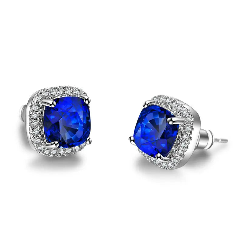 Luxury Female Crystal Zircon Stone Earrings Fashion Silver Color Yellow Double Stud Earrings For Women