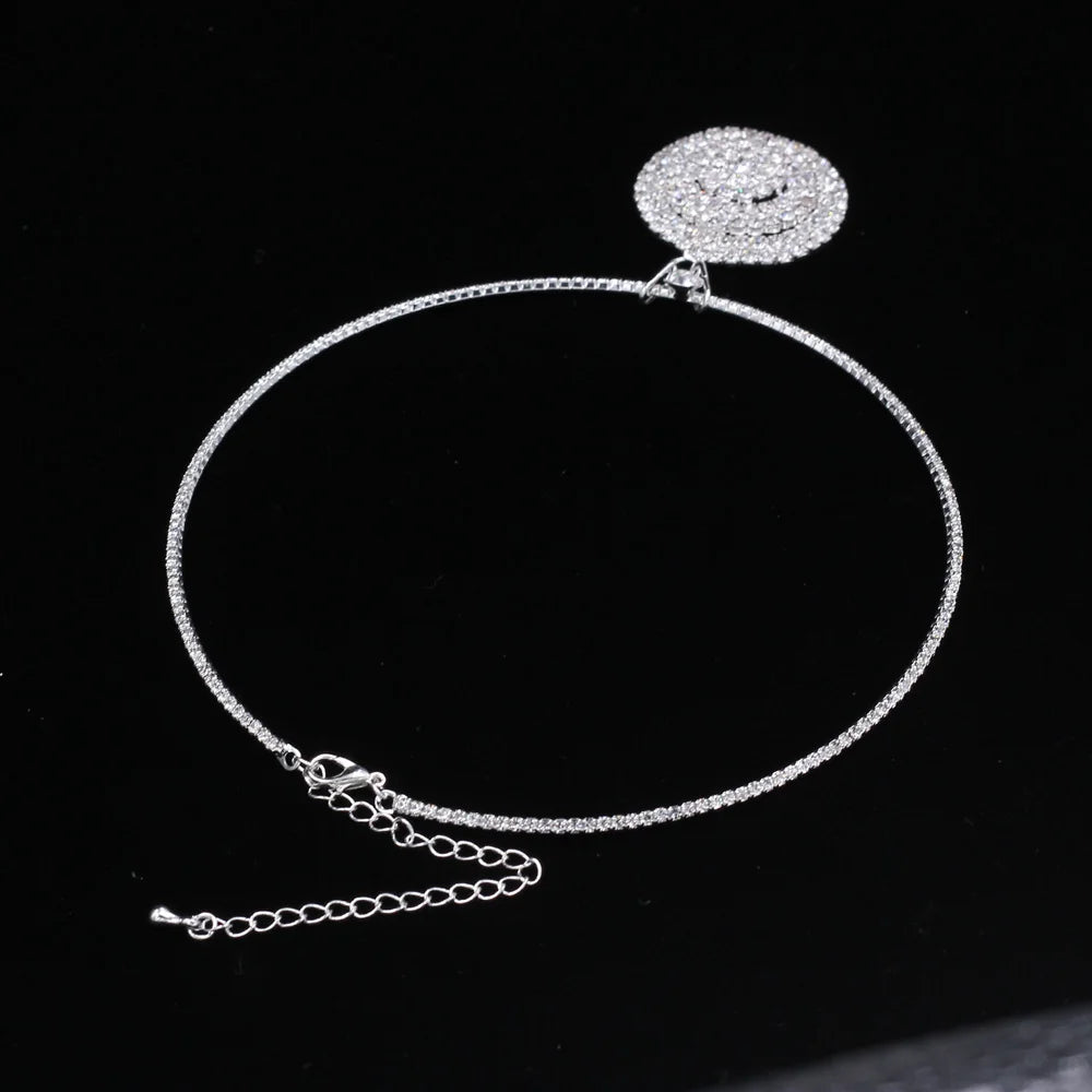 TREAZY Bridal Wedding Prom Crystal Jewelry Set Rhinestone Circle Pendant Choker Necklace Earrings Set Women African Jewelry Sets