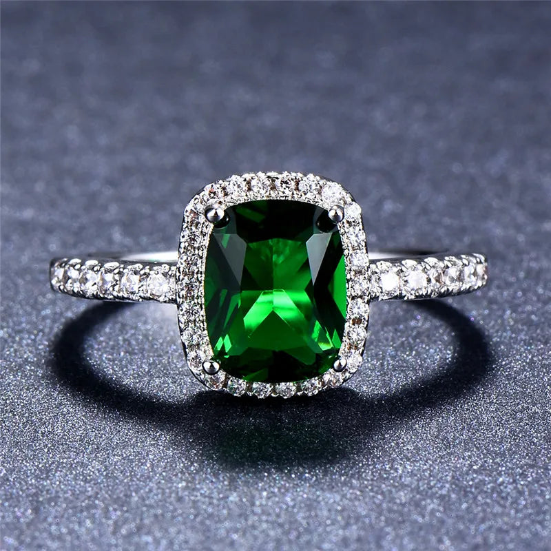 Luxury Female Girl Big Crystal CZ Stone Ring Silver Color White Blue Purple Green Wedding Rings For Women