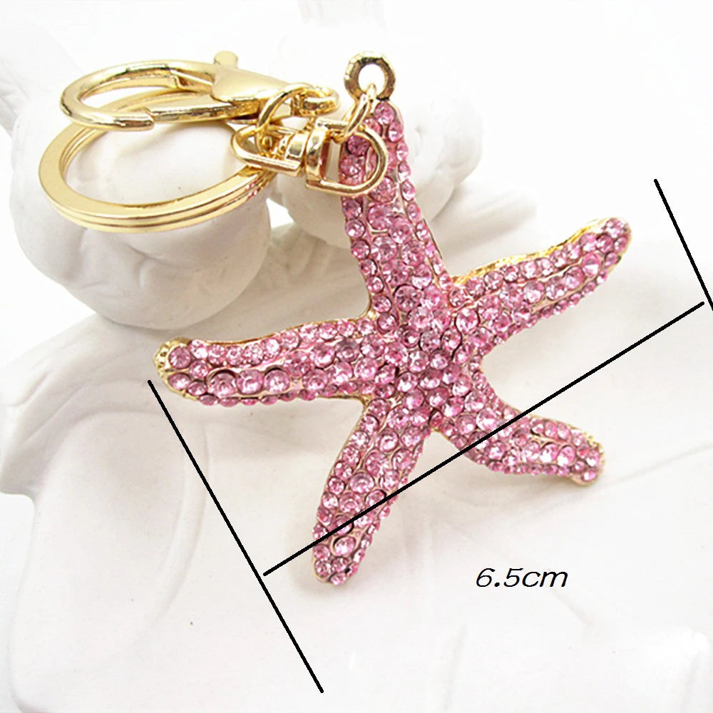Fashion full Crystal Rhinestone Starfish Keychain for Women's Bags Decoration Pendants Accessories Car keyrings Jewelry