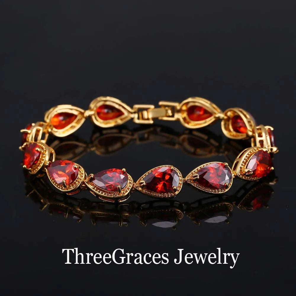 ThreeGraces Fashion Shiny Purple Water Drop Cubic Zirconia Crystal Bridal Wedding Party Bracelet for Women Jewelry BR053