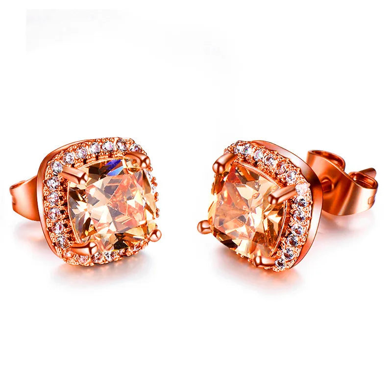 Luxury Female Crystal Zircon Stone Earrings Fashion Silver Color Yellow Double Stud Earrings For Women