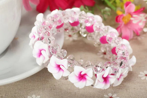 1pc/lot Handmade Cute Polymer Clay Frangipani Plumeria Hawaiian Flower Bracelets For Girls Women Holiday seaside Hawaii Jewelry