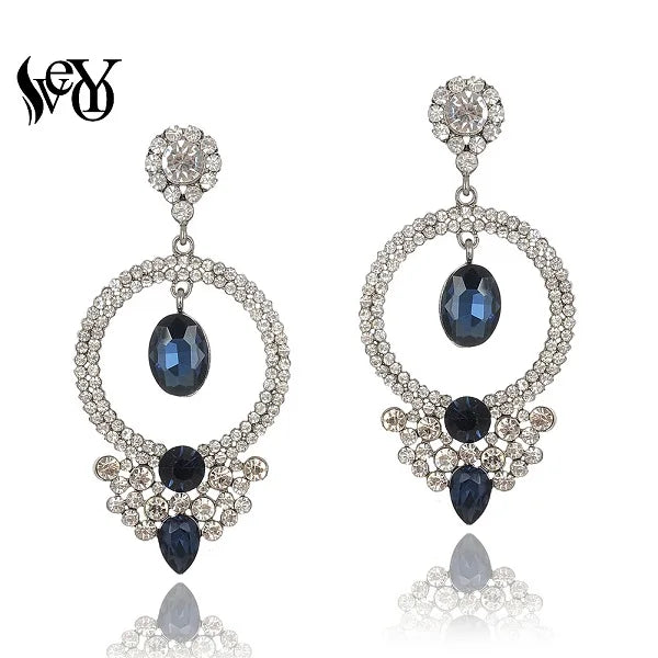 VEYO Luxury Crystal Earrings for Women Round Rhinestone Hollow out Drop Earrings New Arrival