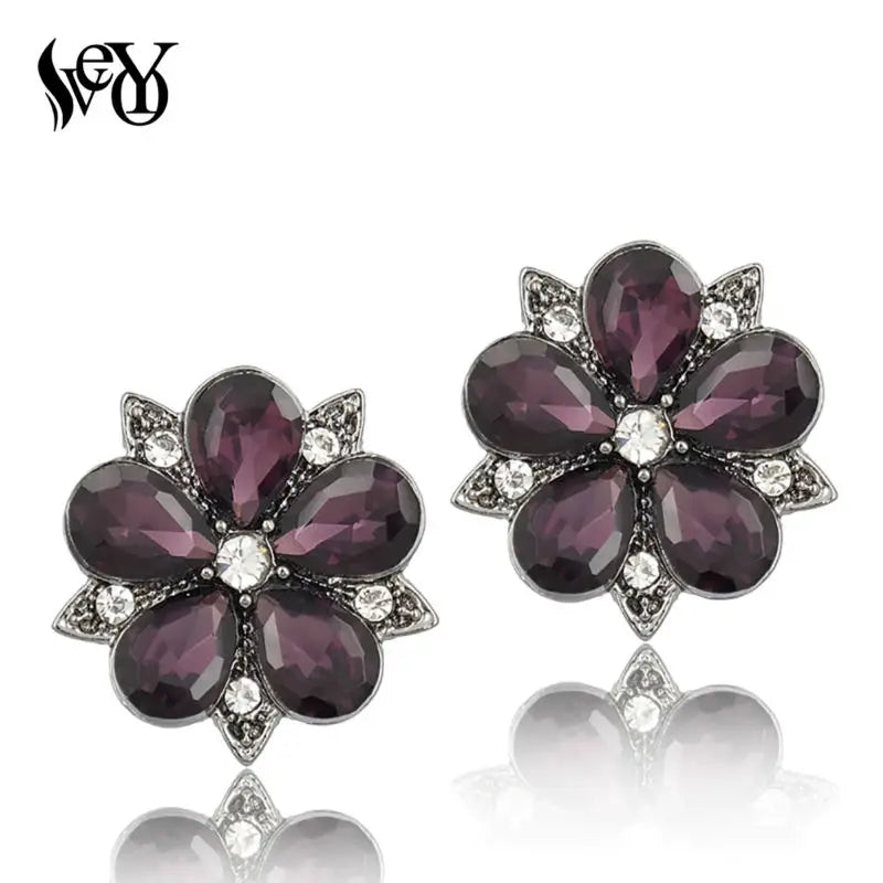 VEYO Annular Crystal Rhinestone Stud Earrings New Design Flower Shape Piercing Earrings Trendy Women Jewelry Gift