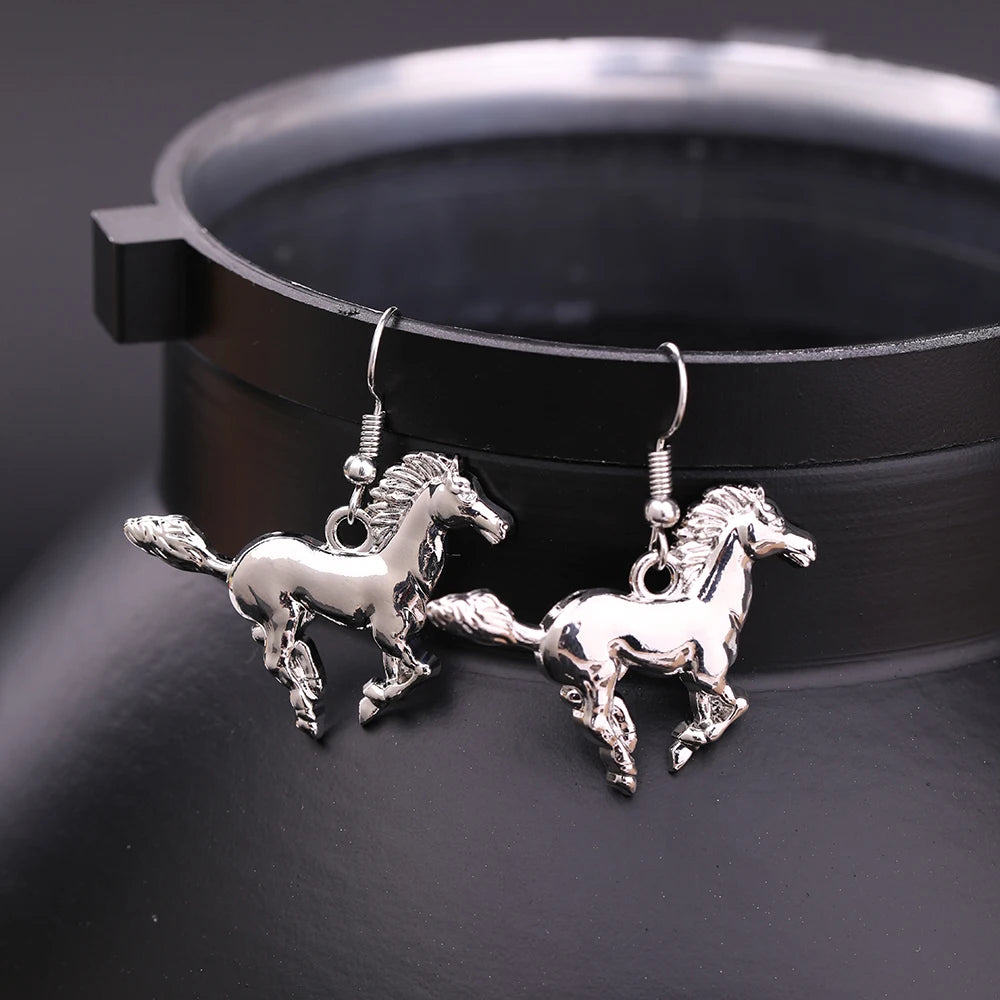 My Shape Sporty Running Horse Earrings Animal Silver Plated Dangle Earrings for Cowgirl Women Accessories Gift for Horse Lovers
