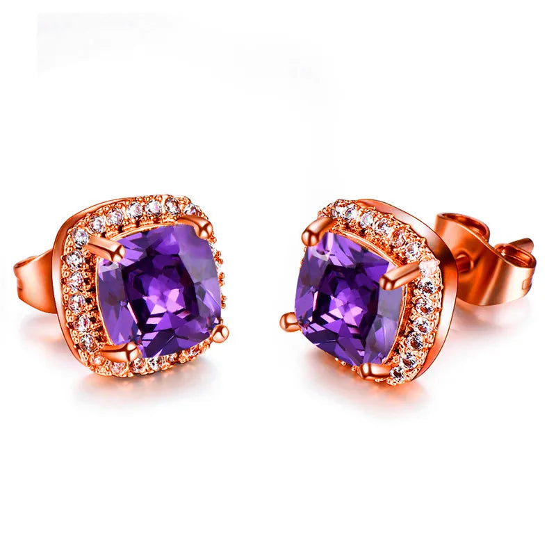 Luxury Female Crystal Zircon Stone Earrings Fashion Silver Color Yellow Double Stud Earrings For Women