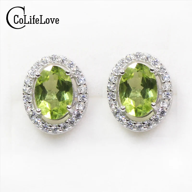 Classic peridot stud earrings for woman 100% genuine olivine stone 925 solid streling silver earrings fashion silver jewelry