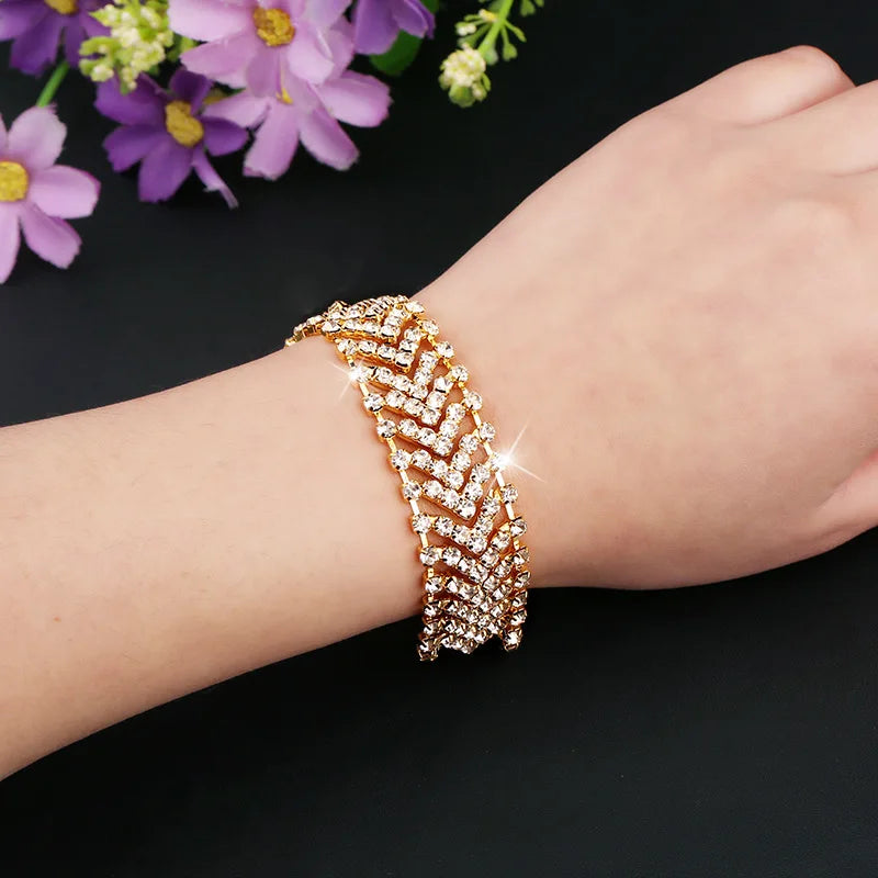 TREAZY Sparkling Crystal Bracelets & Bangles for Women Gold/Silver Color Rhinestones Fashion Bridal Bracelets Wedding Jewelry