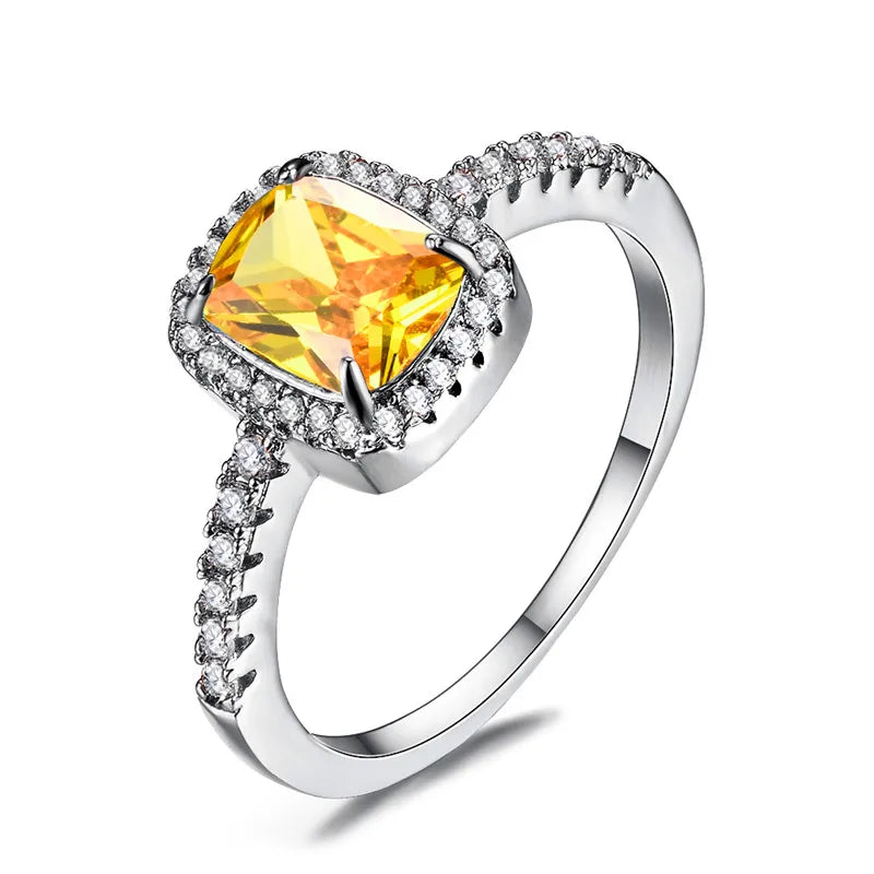 Luxury Female Girl Big Crystal CZ Stone Ring Silver Color White Blue Purple Green Wedding Rings For Women