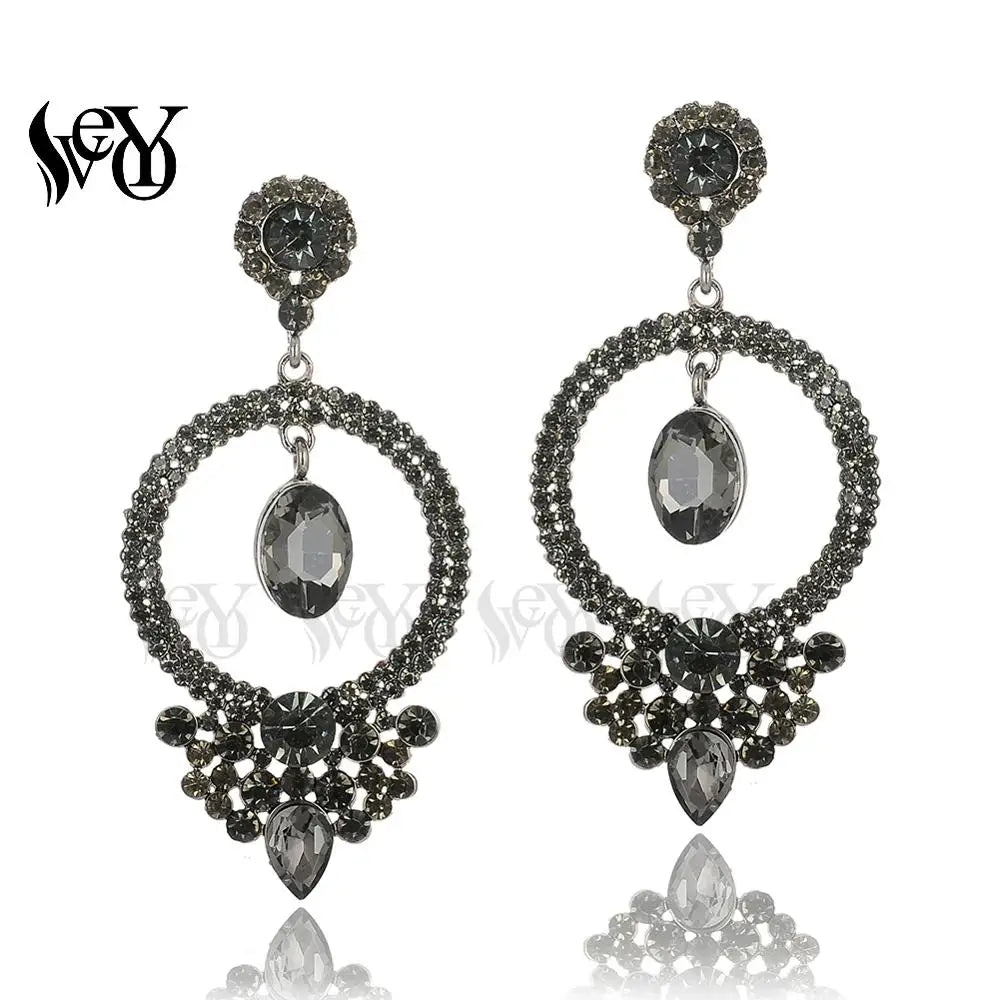 VEYO Luxury Crystal Earrings for Women Round Rhinestone Hollow out Drop Earrings New Arrival