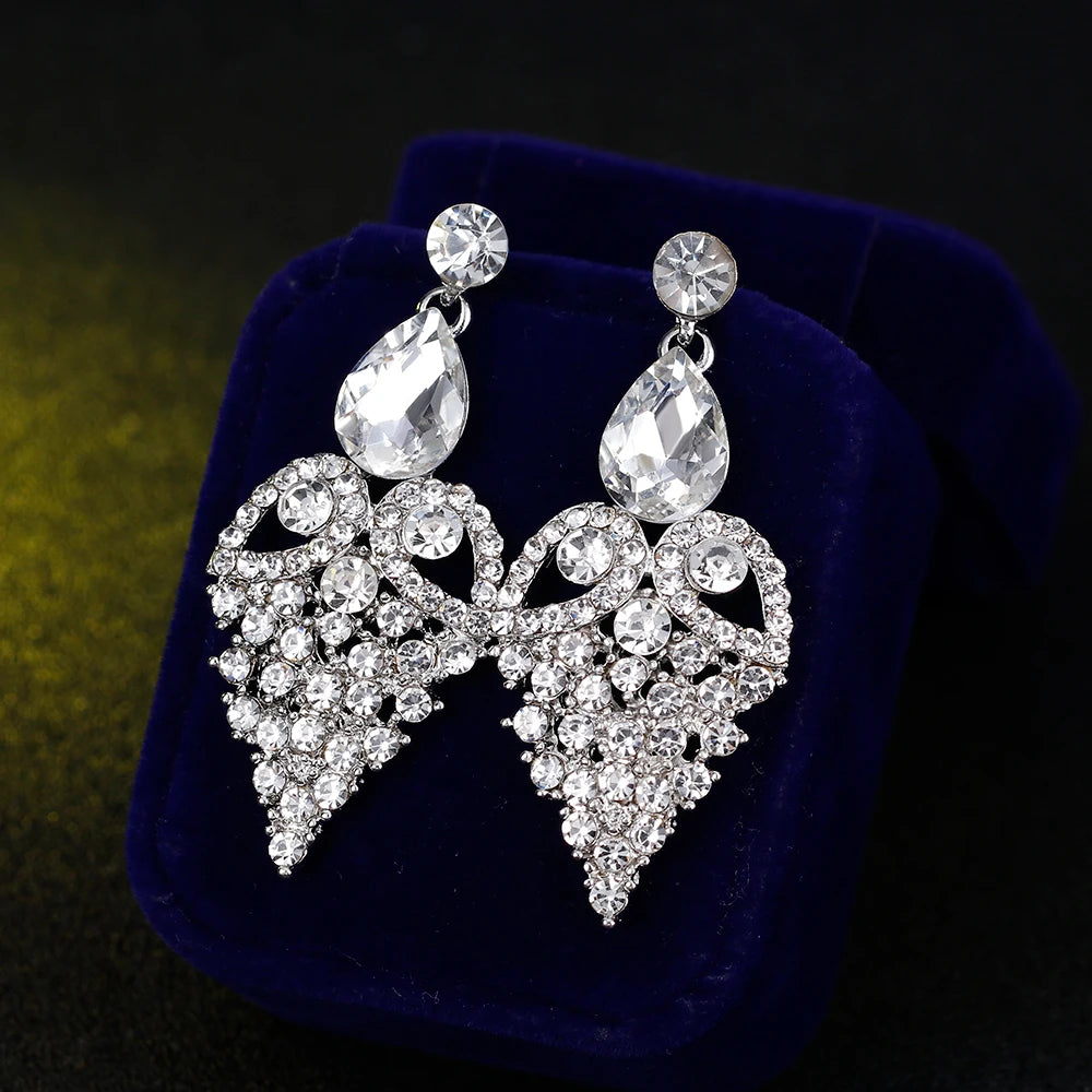 TREAZY Fashion Teardrop Heart Shape Crystal Wedding Earrings for Women Silver Color Bridal Drop Earrings Prom Wedding Jewelry