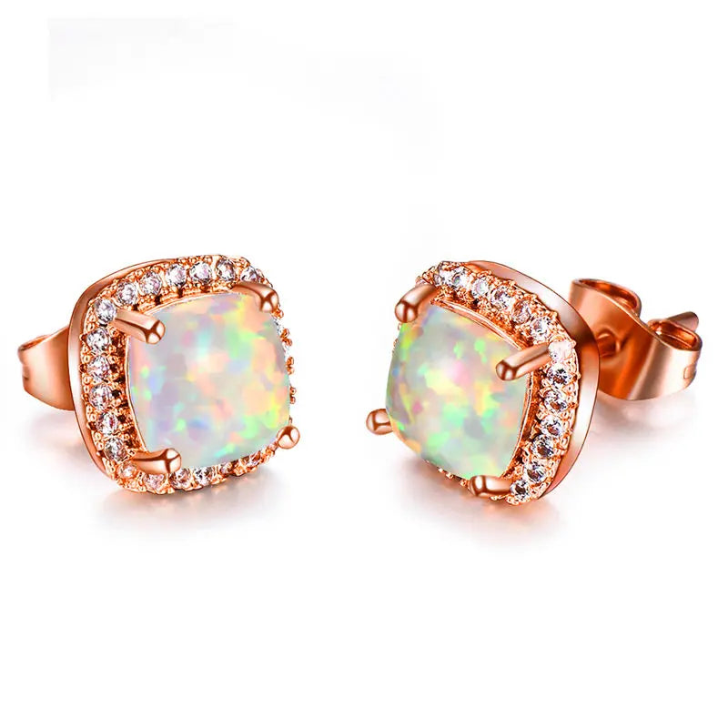 Luxury Female Crystal Zircon Stone Earrings Fashion Silver Color Yellow Double Stud Earrings For Women