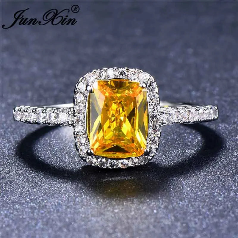 Cute Fashion Female Big Square Rose Gold Champagne Zircon Stone Jewelry For Women Promise Love Engagement Rings