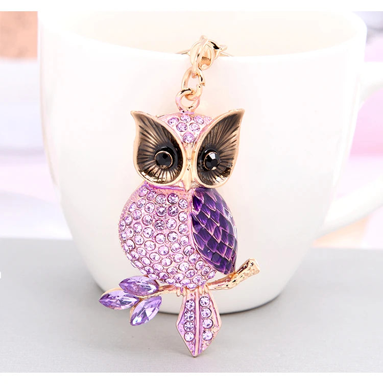 EASYA New Design Crystal Owl Keychain Full Rhinestone Key Ring Key Holders For Women Bag Accessories Cute Animal Car Key Chain