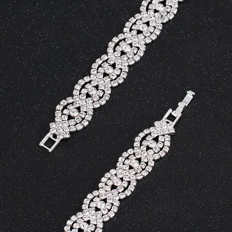 TREAZY Fashion Luxury Rhinestone Jewelry for Women Silver Plated Crystal Link Bracelets Bangles Wedding Party Accessories