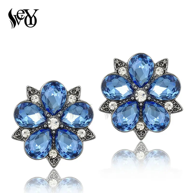 VEYO Annular Crystal Rhinestone Stud Earrings New Design Flower Shape Piercing Earrings Trendy Women Jewelry Gift
