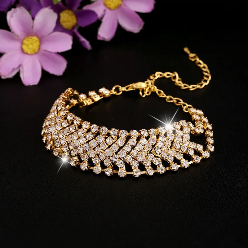 TREAZY Sparkling Crystal Bracelets & Bangles for Women Gold/Silver Color Rhinestones Fashion Bridal Bracelets Wedding Jewelry