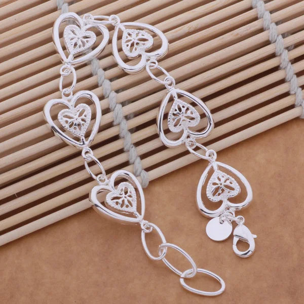 NEW 925 Sterling Silver Bracelets Heart For Women Exquisite Student Girlfriend Jewelry Accessories Wedding Mother's Day Gift