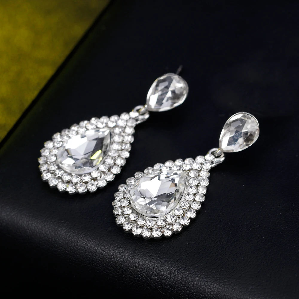 TREAZY Fashion Crystal Waterdrop Wedding Earrings for Women Silver Color Bridal Drop Earrings Bridesmaid Wedding Jewelry Gifts
