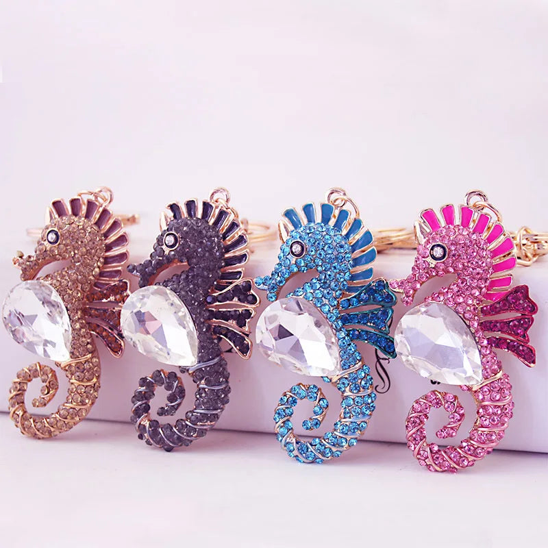 Fashion Creative Lovely Crystal Seahorse Car Pendant Keychain For Women Bag Keychains Rhinestone Car keyrings Gifts Jewelry