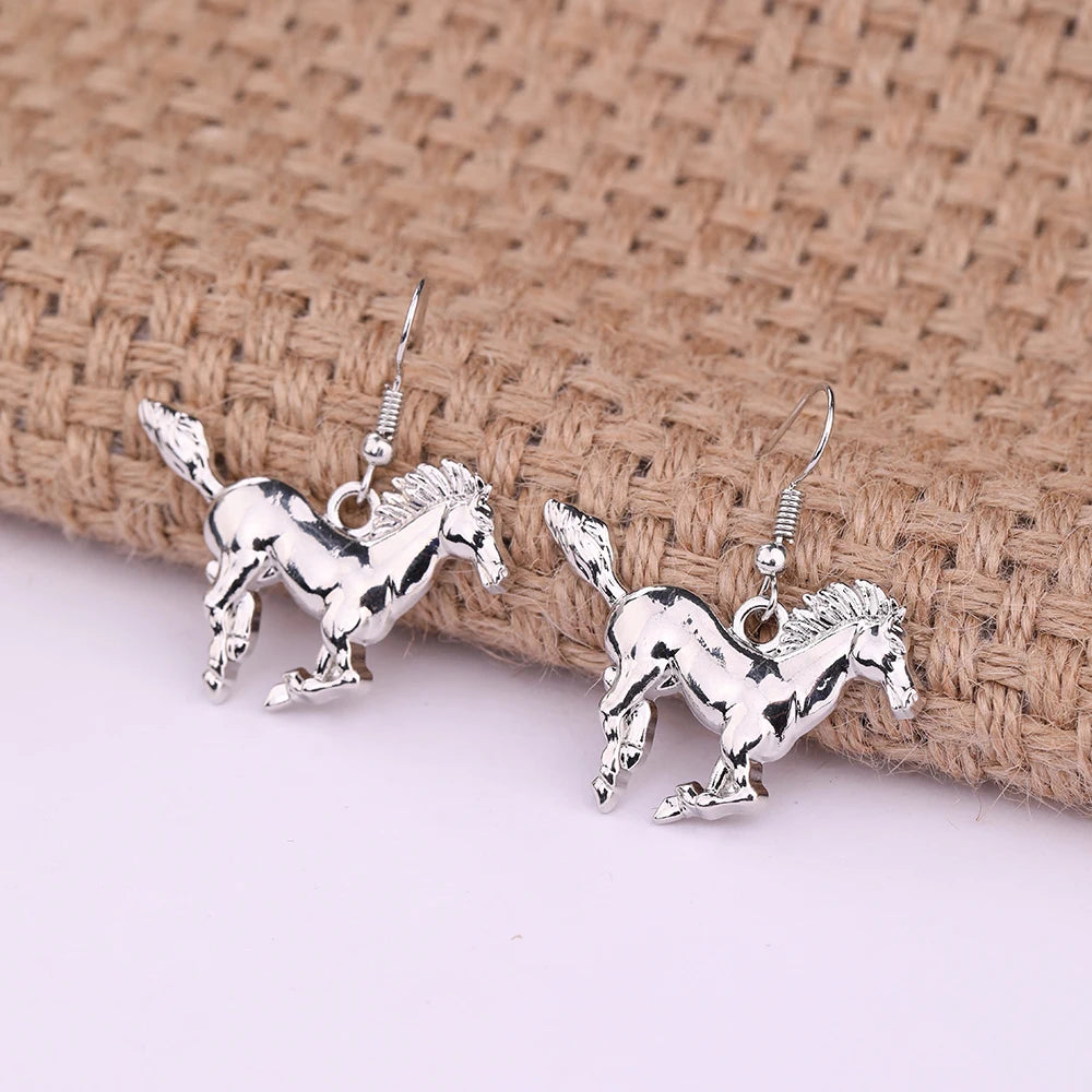 My Shape Sporty Running Horse Earrings Animal Silver Plated Dangle Earrings for Cowgirl Women Accessories Gift for Horse Lovers