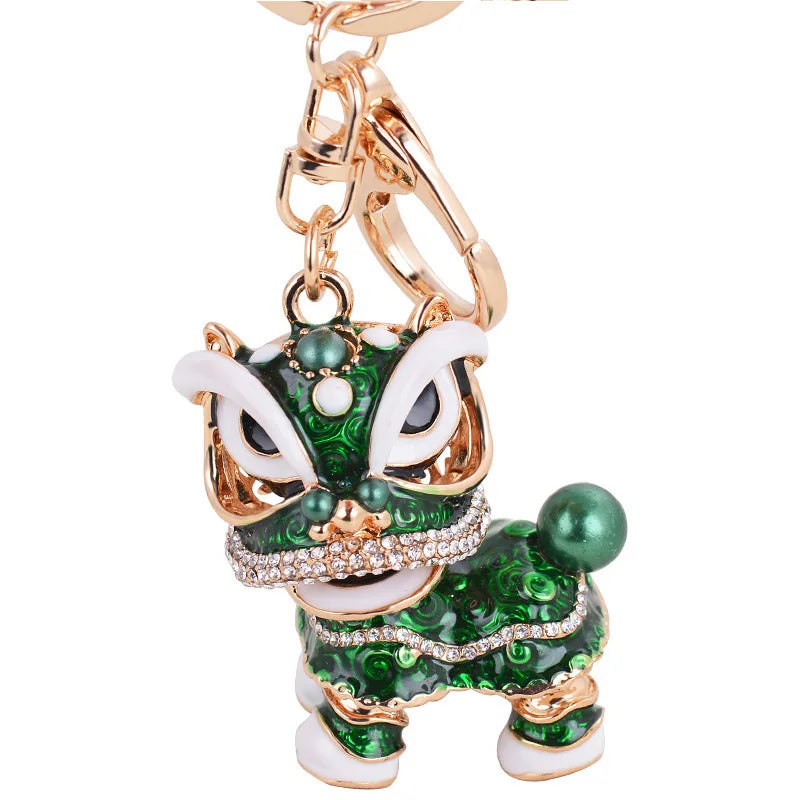 EASYA Chinese Lion Dance Chinatown GIFTS Rotatable Car Keychain Crystal Lucky Mascot Key Chain Ring  Souvenir