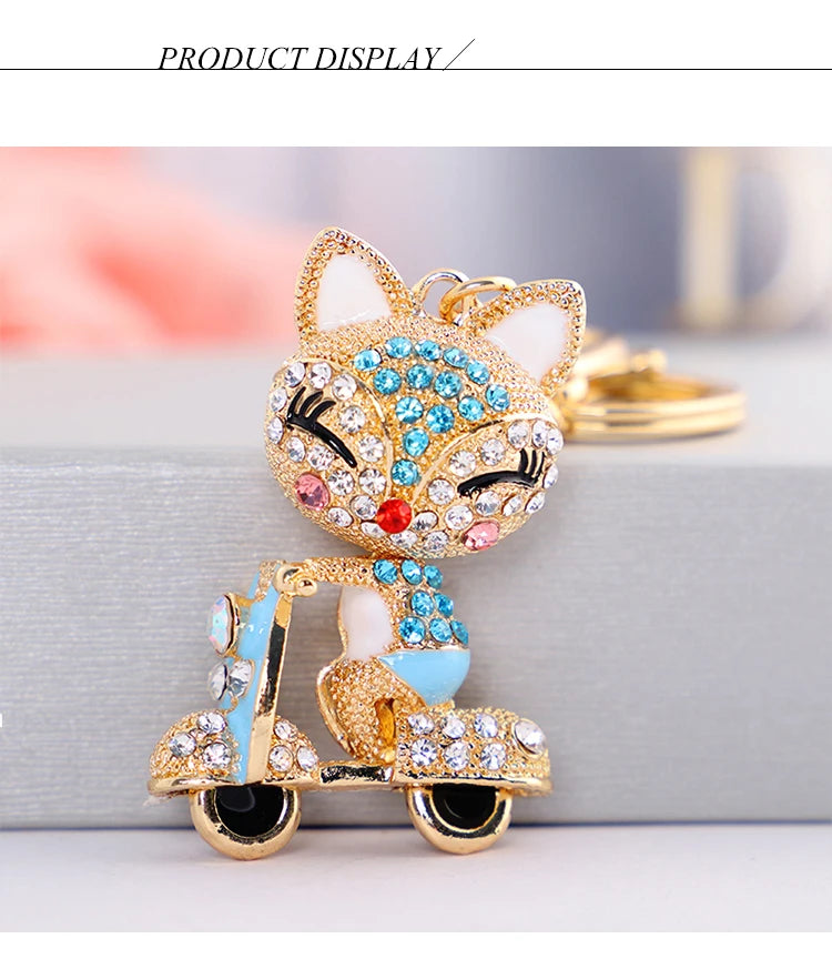 EASYA Cute Rhinestone Fox Keychain Llavero Car Key Ring Lovely Crystal Animal Key Chain Women Bag Accessories Pendant Charm