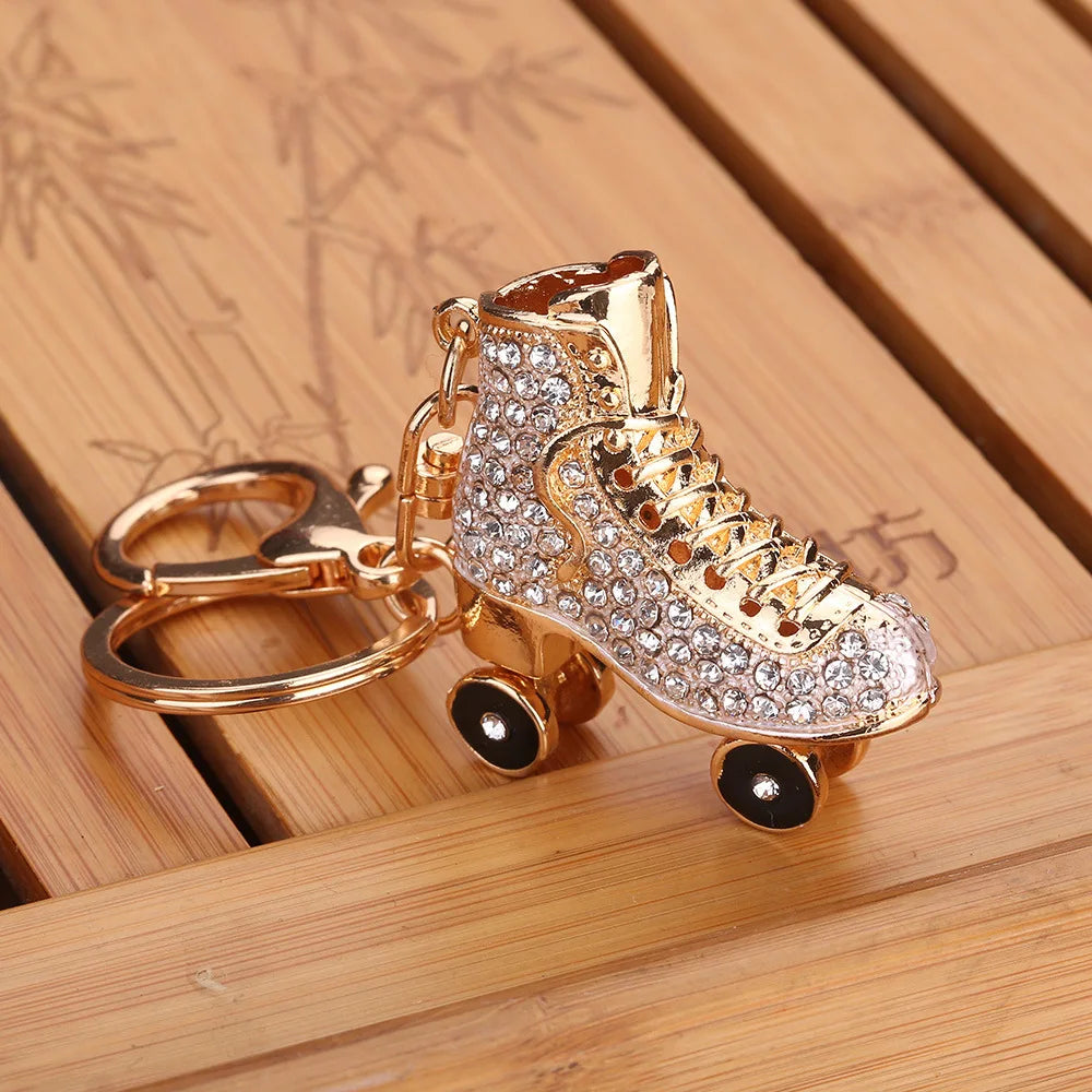 Fashion Crystal Roller Skating Shoes Shape Keychain for Female Car keyrings Women's bags Pendants Accessories Men Jewelry 2019