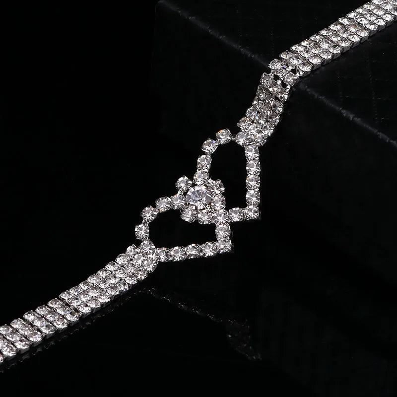 TREAZY Double Heart Crystal Bridal Bracelets For Women Silver Color Rhinestone Bracelets & Bangles Wedding Jewelry Accessories
