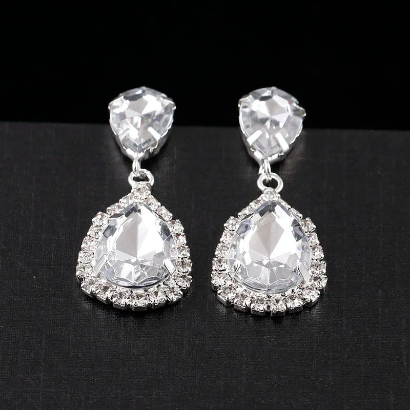 TREAZY Clear/Royal Blue Crystal Long Drop Earrings Elegant Teardrop Bridal Party Dangle Earrings Wedding Jewelry for Women