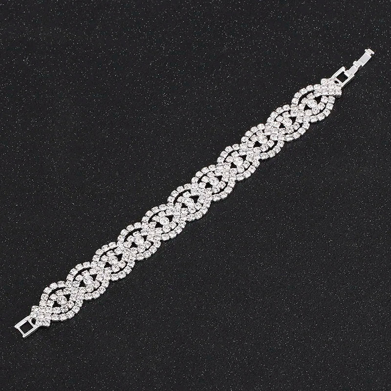 TREAZY Fashion Luxury Rhinestone Jewelry for Women Silver Plated Crystal Link Bracelets Bangles Wedding Party Accessories