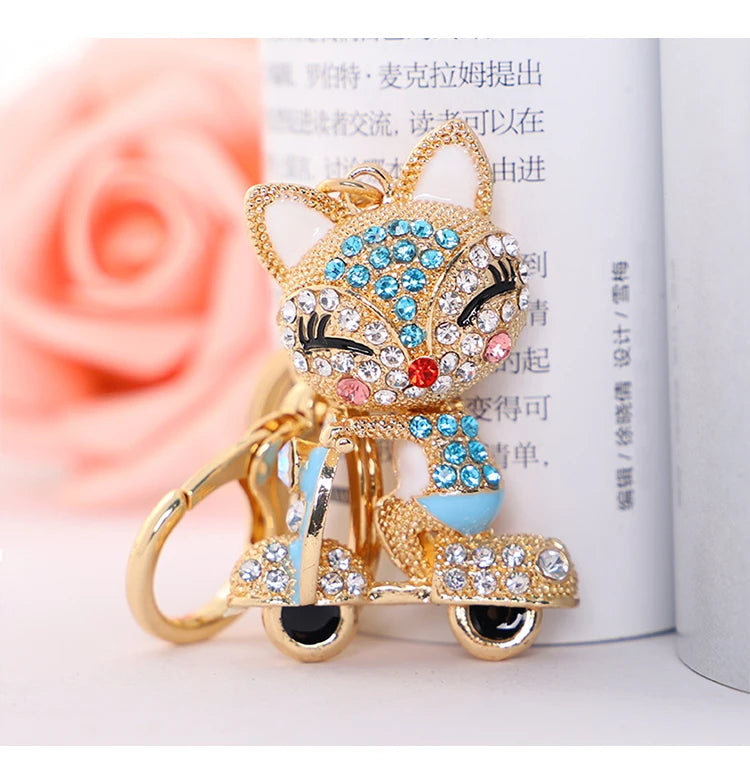 EASYA Cute Rhinestone Fox Keychain Llavero Car Key Ring Lovely Crystal Animal Key Chain Women Bag Accessories Pendant Charm