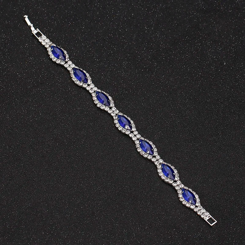 TREAZY Silver Plated Royal Blue Crystal Bracelets For Women Charm Rhinestone Bracelets & Bangles Bridal Wedding Jewelry Gift