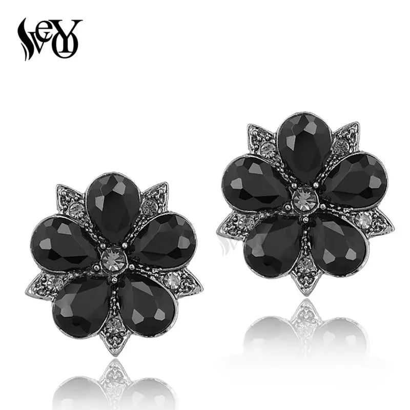 VEYO Annular Crystal Rhinestone Stud Earrings New Design Flower Shape Piercing Earrings Trendy Women Jewelry Gift