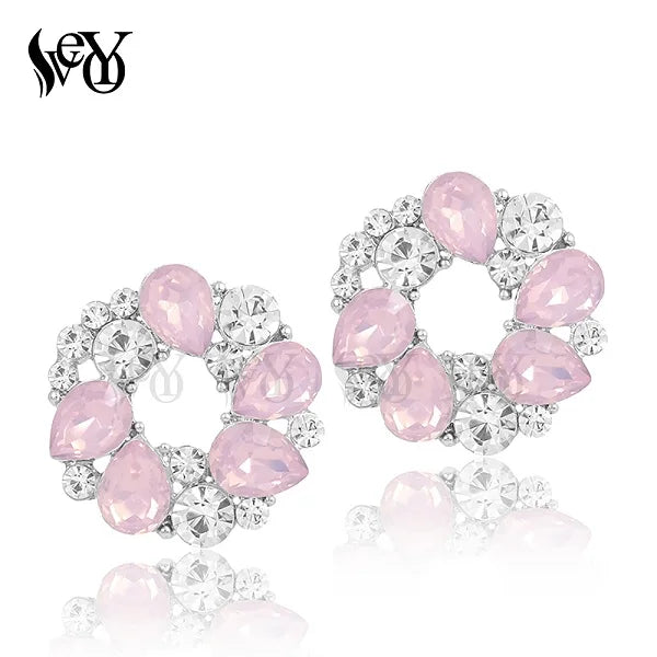 VEYO Acrylic Rhinestone Round Stud Earrings for Women Girls Hollow out New Design Fashion Jewelry
