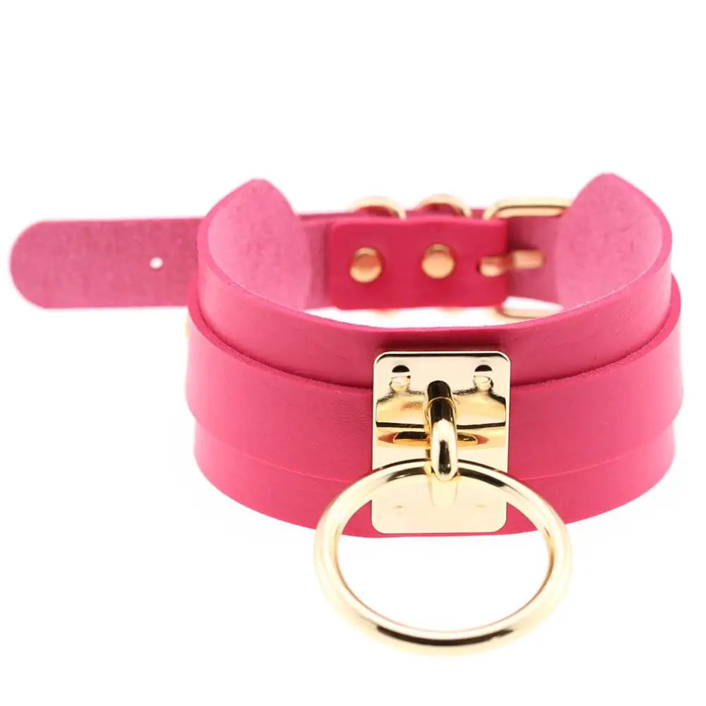 KMVEXO Women Men Cool Handmade Oversize Choker Necklace Fetish O Round Metal Gold Color Leather Collar Bondage Harness Necklaces