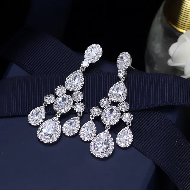 ThreeGraces Luxury Bridal CZ Jewelry Brilliant Cubic Zirconia Crystal Long Dangling Wedding Chandelier Earrings for Brides ER168