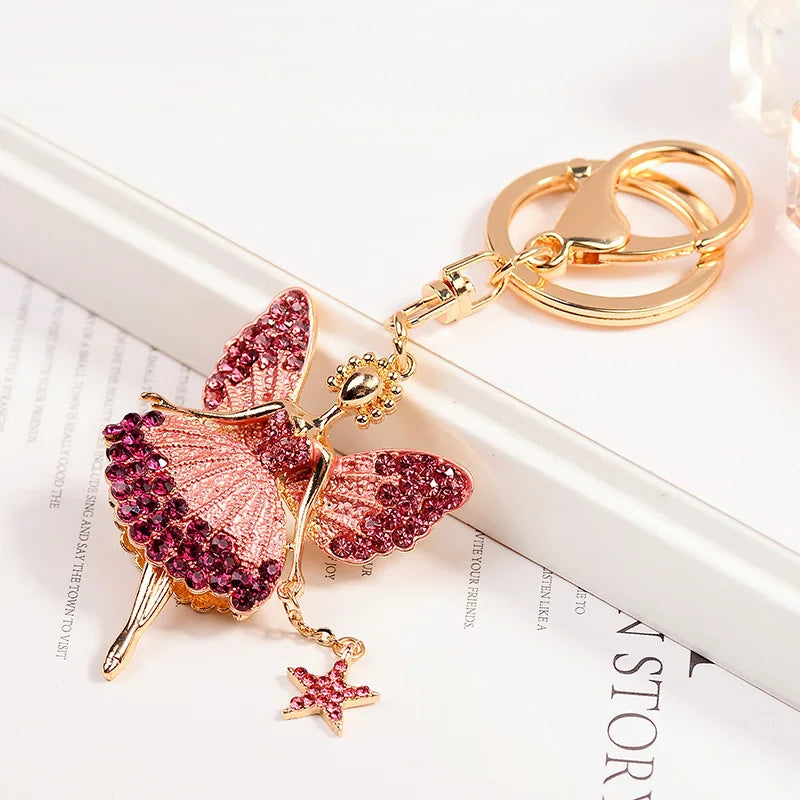 Crystal Delicate Bow Pearl Ballerina Girl Key Chain Pendant Rhinestone Women Handbag Car Key Chains Beautiful Girls Bag Pendant