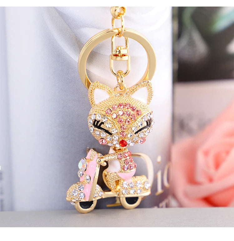 EASYA Cute Rhinestone Fox Keychain Llavero Car Key Ring Lovely Crystal Animal Key Chain Women Bag Accessories Pendant Charm