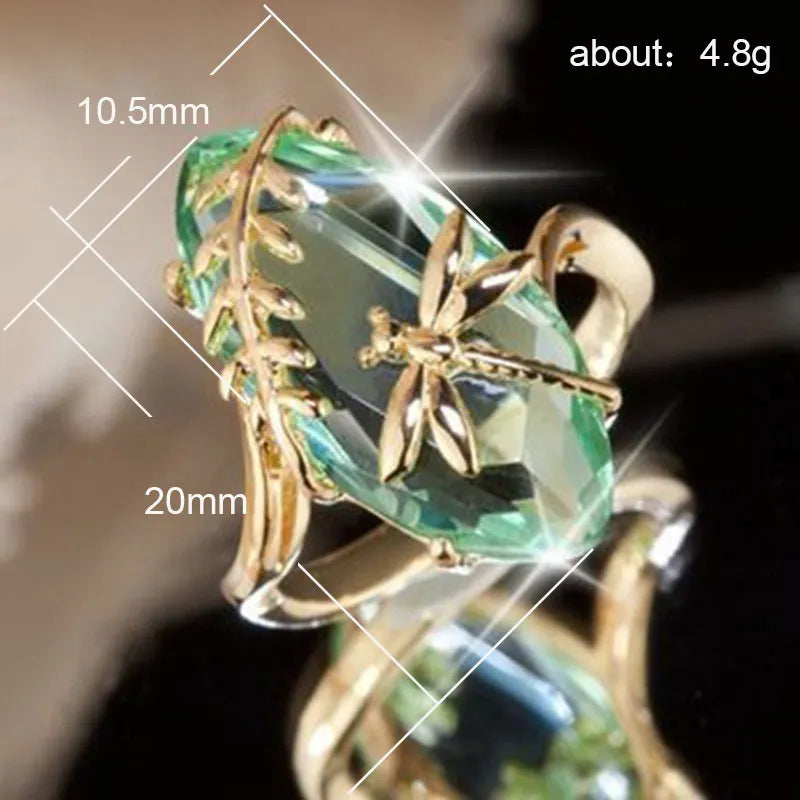 Huitan Flying Dragonfly Shaped Decoration Design Women Rings Exquisite Women Animal Accessories Rings With AAA Pink&Green Zircon