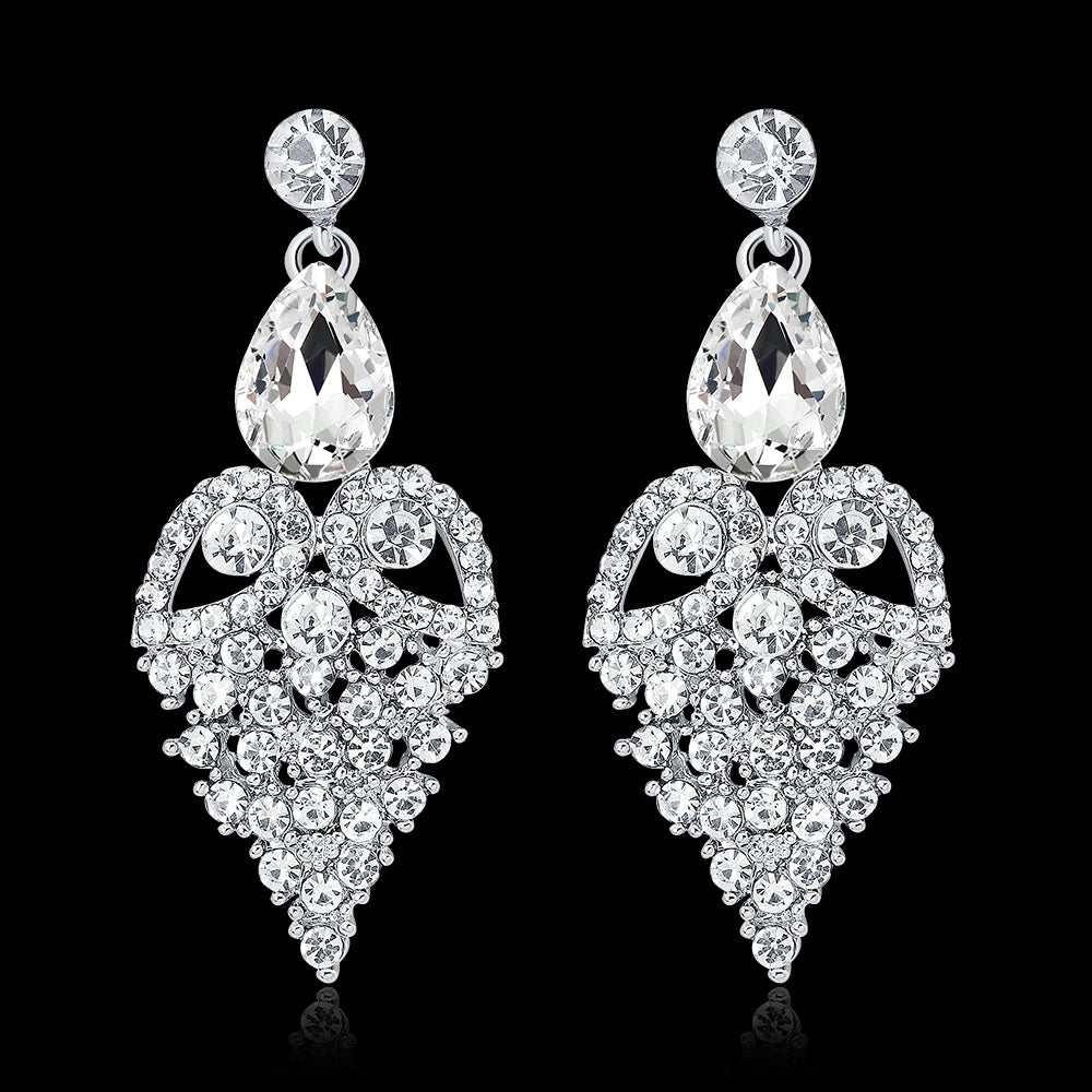 TREAZY Fashion Teardrop Heart Shape Crystal Wedding Earrings for Women Silver Color Bridal Drop Earrings Prom Wedding Jewelry