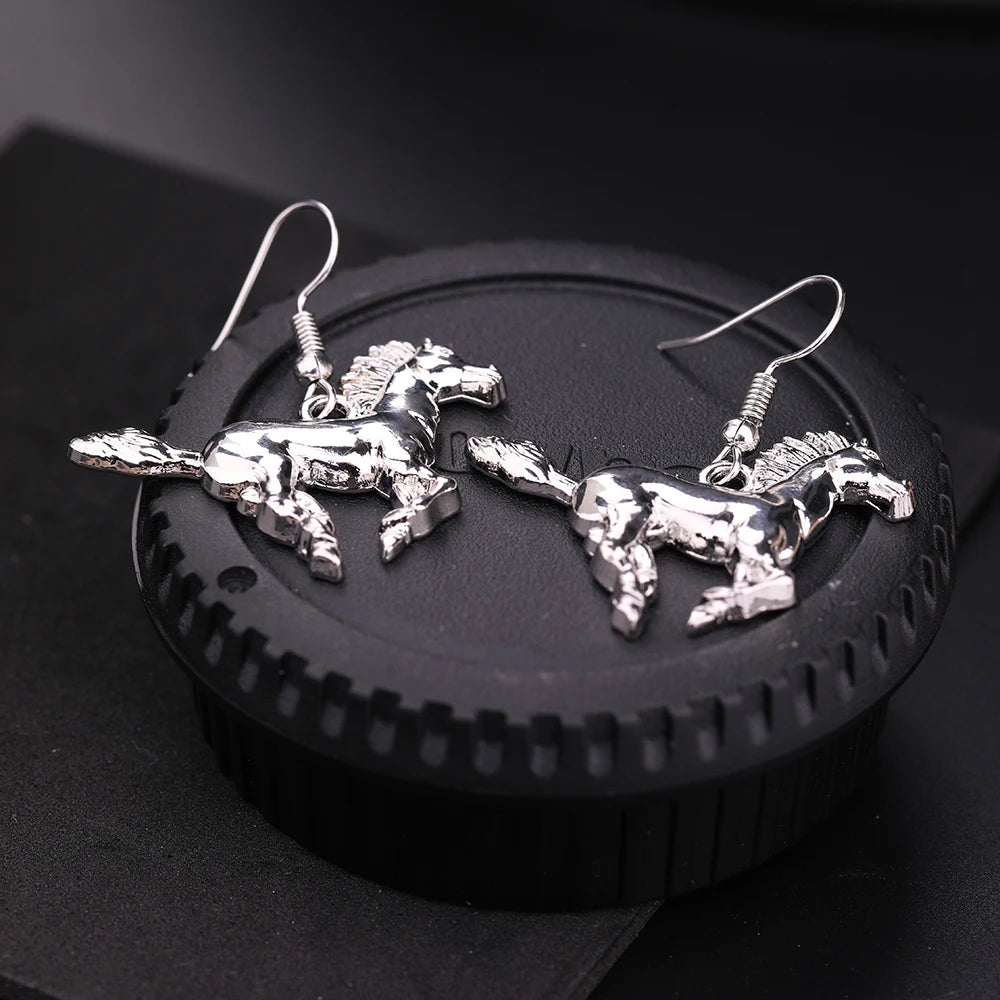 My Shape Sporty Running Horse Earrings Animal Silver Plated Dangle Earrings for Cowgirl Women Accessories Gift for Horse Lovers