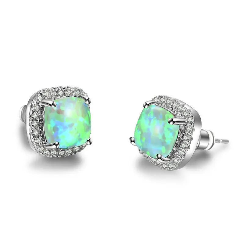 Luxury Female Crystal Zircon Stone Earrings Fashion Silver Color Yellow Double Stud Earrings For Women